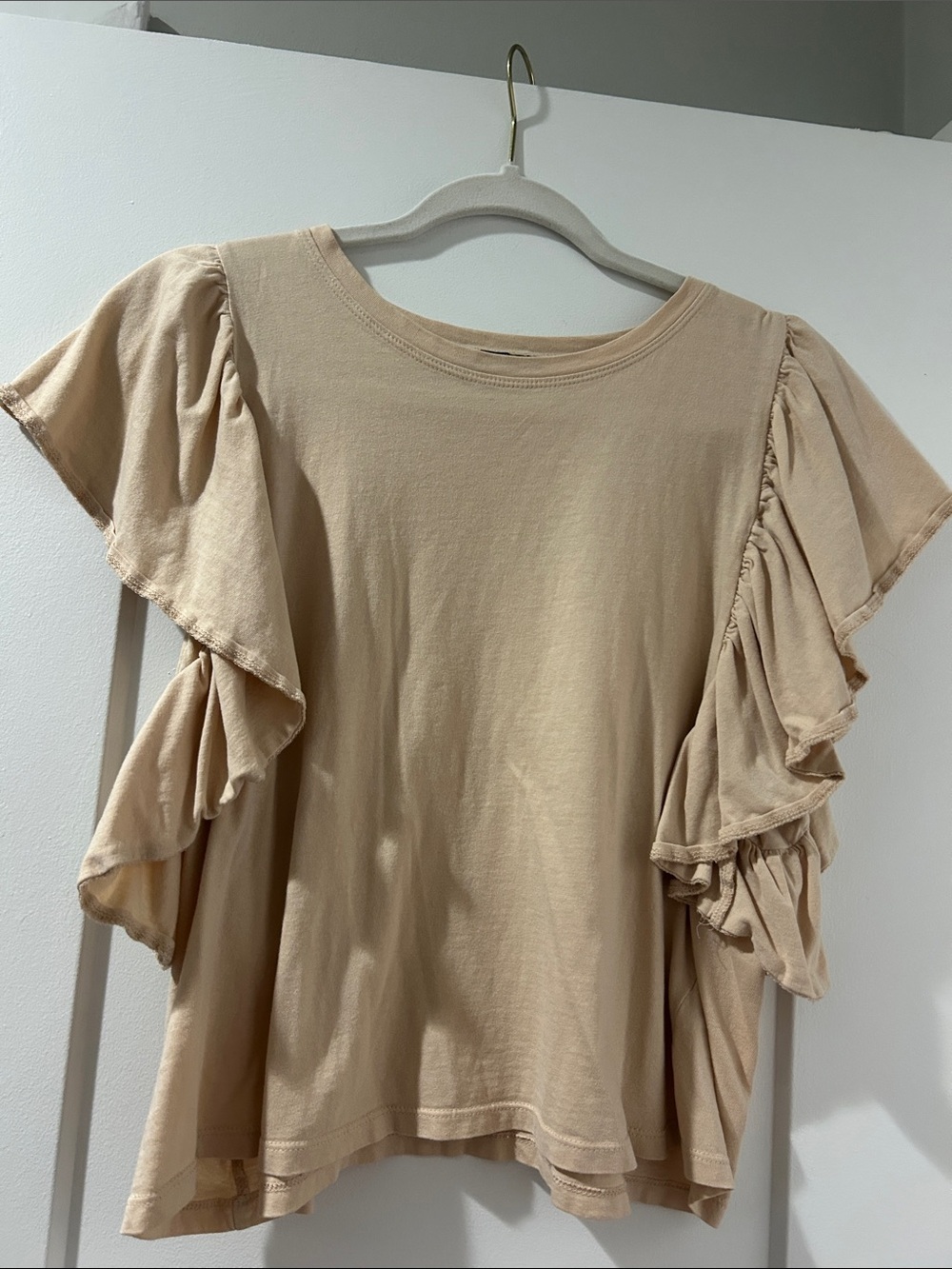 Zara Tan Ruffle Sleeve Tee
